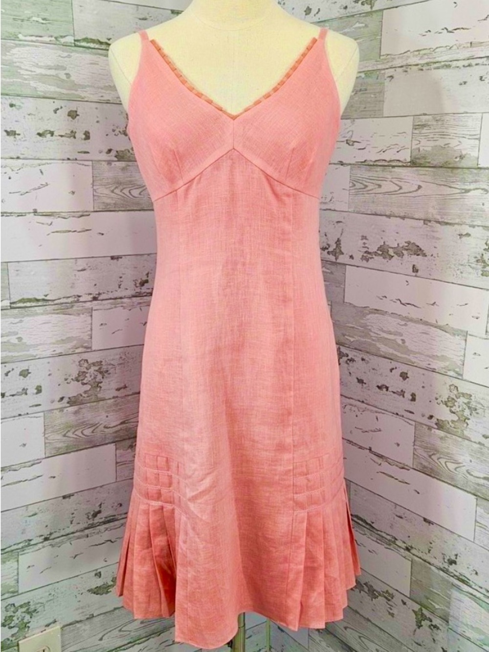 Ann Taylor Coral Pink Linen-Blend V-Neck Slip Dress